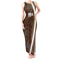 Bula Fiji Football Custom Tank Maxi Dress One Vanua One Team Tapa Pattern LT14 Women Brown - Polynesian Pride