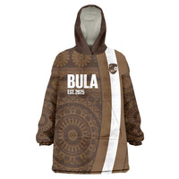Bula Fiji Football Custom Wearable Blanket Hoodie One Vanua One Team Tapa Pattern LT14 One Size Brown - Polynesian Pride