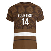 Bula Fiji Football Custom Women V-Neck T-Shirt One Vanua One Team Tapa Pattern