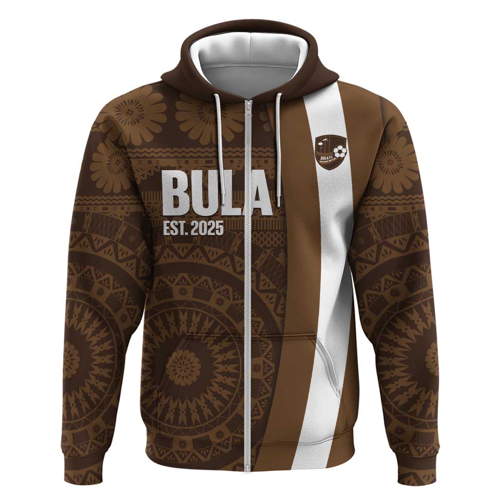 Bula Fiji Football Custom Zip Hoodie One Vanua One Team Tapa Pattern LT14 Zip Hoodie Brown - Polynesian Pride