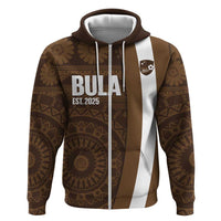 Bula Fiji Football Custom Zip Hoodie One Vanua One Team Tapa Pattern LT14 Zip Hoodie Brown - Polynesian Pride