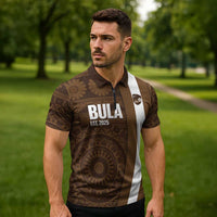 Bula Fiji Football Custom Zipper Polo Shirt One Vanua One Team Tapa Pattern LT14 - Polynesian Pride