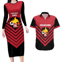 Hekari Papua New Guinea Football Custom Couples Matching Long Sleeve Bodycon Dress and Hawaiian Shirt Go PNG Red Army