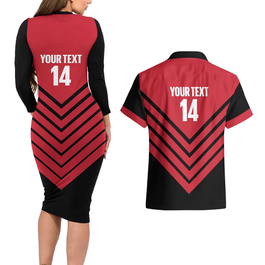 Hekari Papua New Guinea Football Custom Couples Matching Long Sleeve Bodycon Dress and Hawaiian Shirt Go PNG Red Army