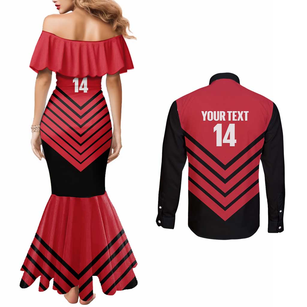 Hekari Papua New Guinea Football Custom Couples Matching Mermaid Dress and Long Sleeve Button Shirt Go PNG Red Army