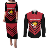 Hekari Papua New Guinea Football Custom Couples Matching Puletasi and Long Sleeve Button Shirt Go PNG Red Army