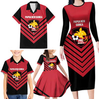 Hekari Papua New Guinea Football Custom Family Matching Long Sleeve Bodycon Dress and Hawaiian Shirt Go PNG Red Army