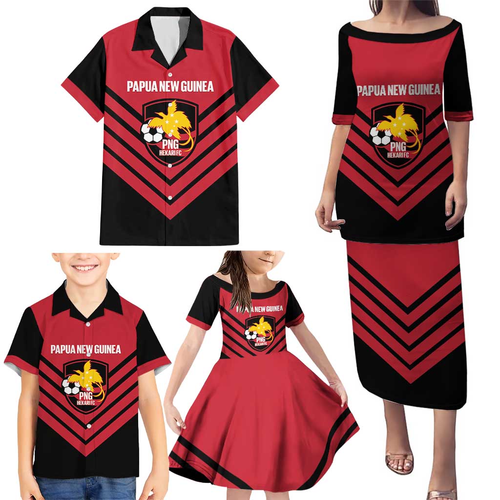 Hekari Papua New Guinea Football Custom Family Matching Puletasi and Hawaiian Shirt Go PNG Red Army LT14 - Polynesian Pride