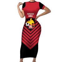 Hekari Papua New Guinea Football Custom Family Matching Short Sleeve Bodycon Dress and Hawaiian Shirt Go PNG Red Army