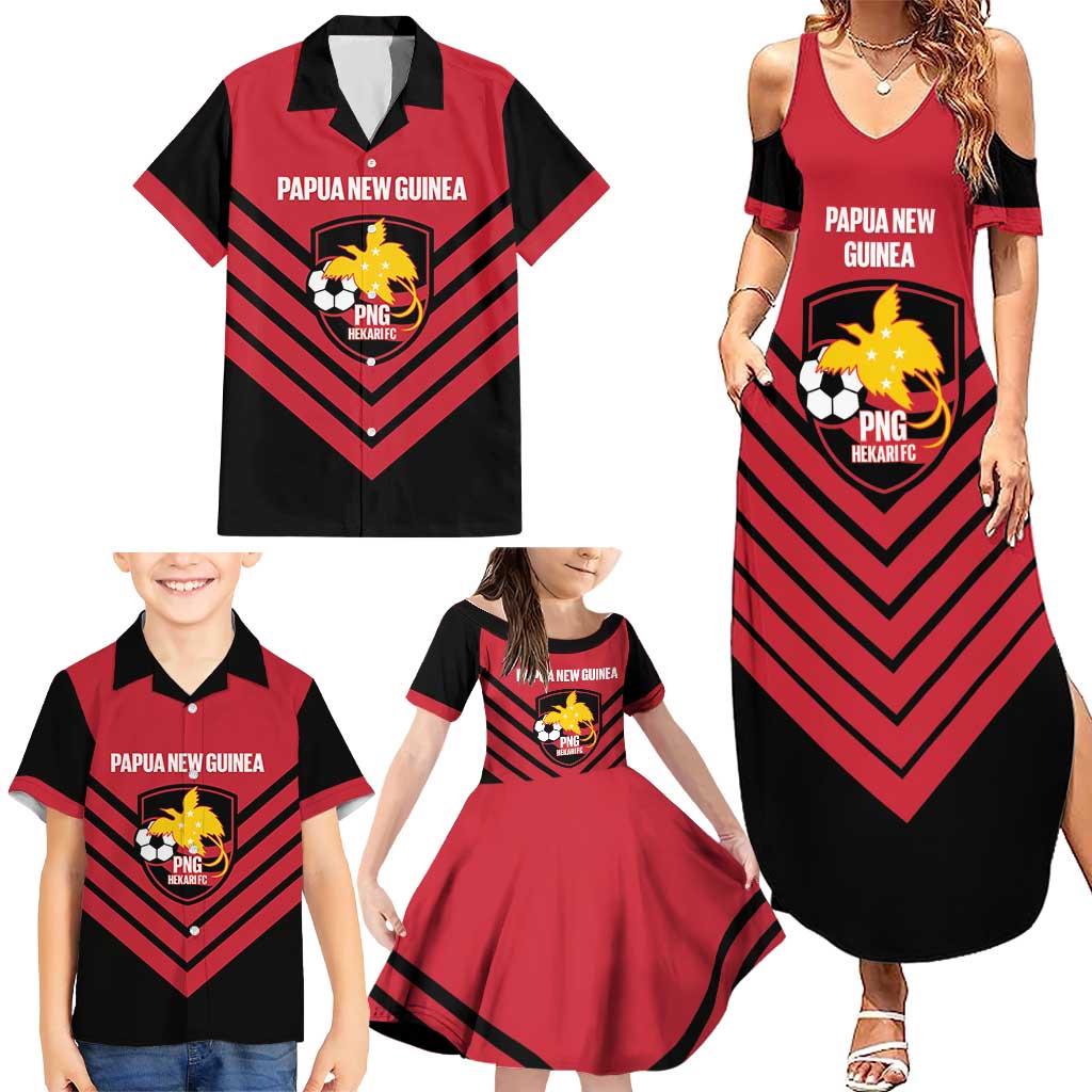 Hekari Papua New Guinea Football Custom Family Matching Summer Maxi Dress and Hawaiian Shirt Go PNG Red Army