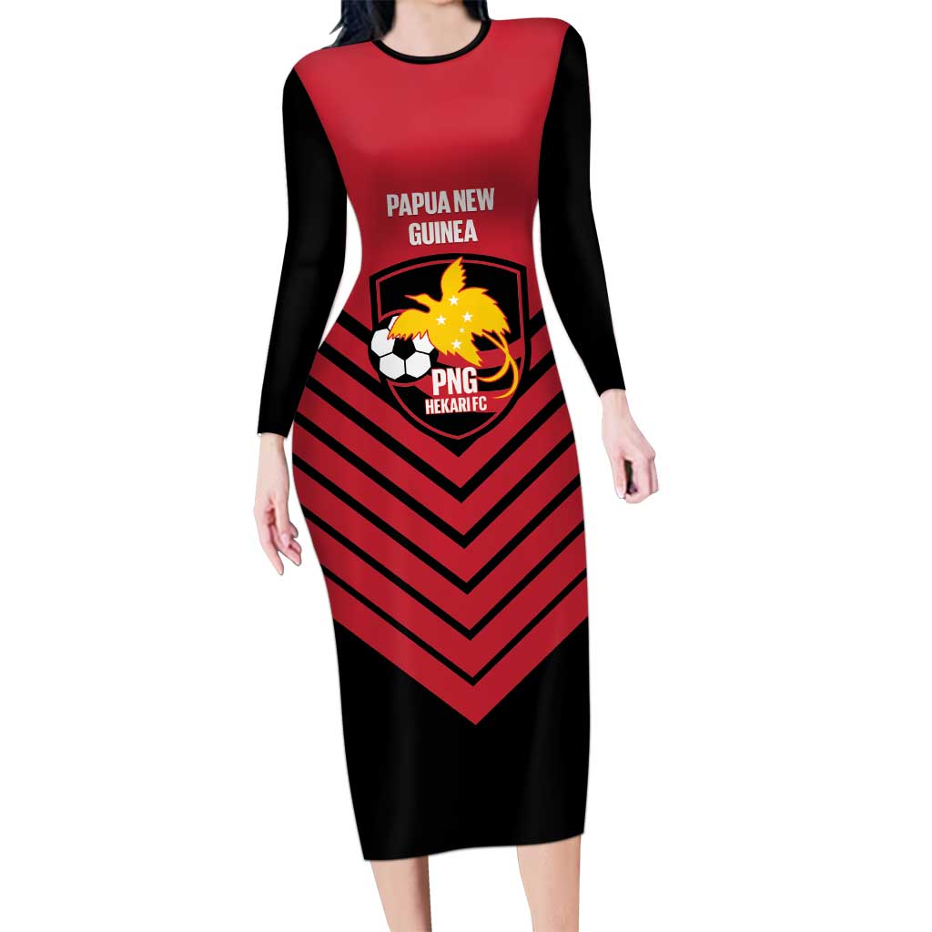 Hekari Papua New Guinea Football Custom Long Sleeve Bodycon Dress Go PNG Red Army