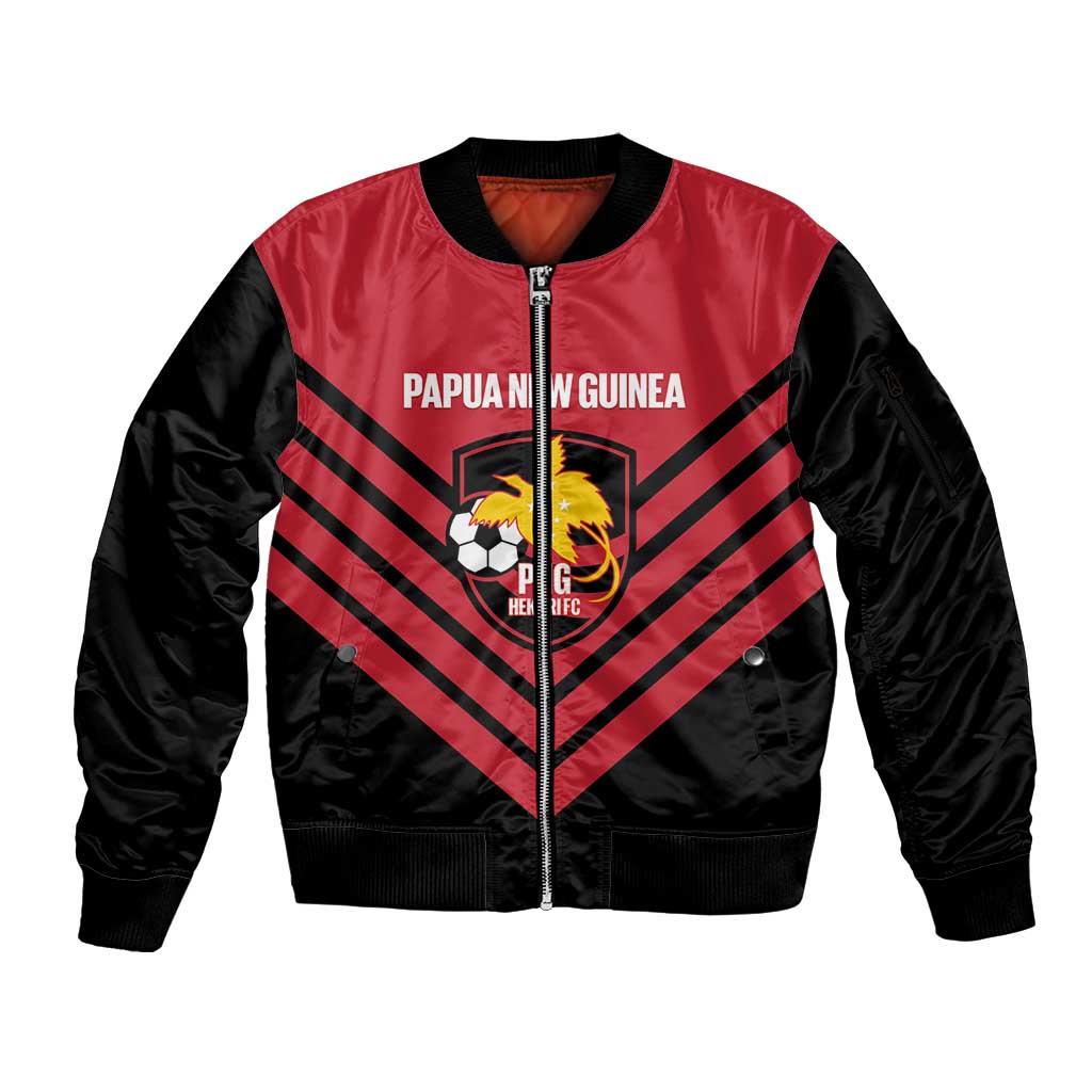 Hekari Papua New Guinea Football Custom Sleeve Zip Bomber Jacket Go PNG Red Army LT14 Unisex Red - Polynesian Pride