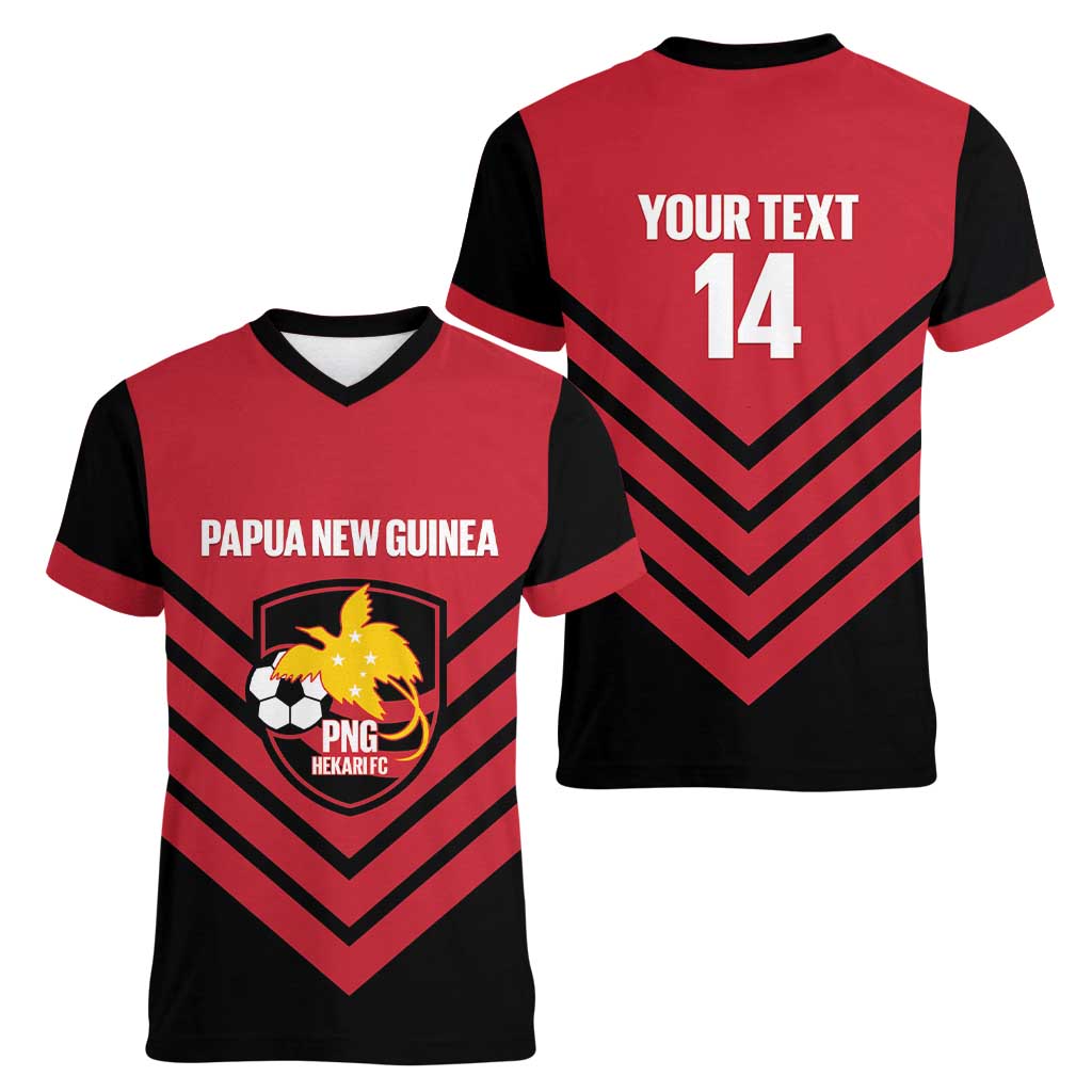 Hekari Papua New Guinea Football Custom Women V-Neck T-Shirt Go PNG Red Army