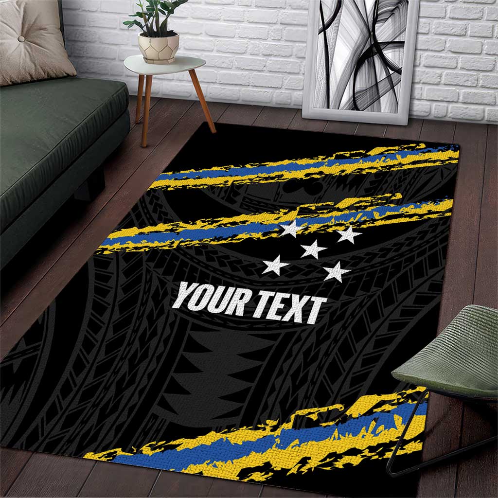 Kings Solomon Islands Football Custom Area Rug Come On Solomons Polynesian Grunge Style LT14 Black - Polynesian Pride
