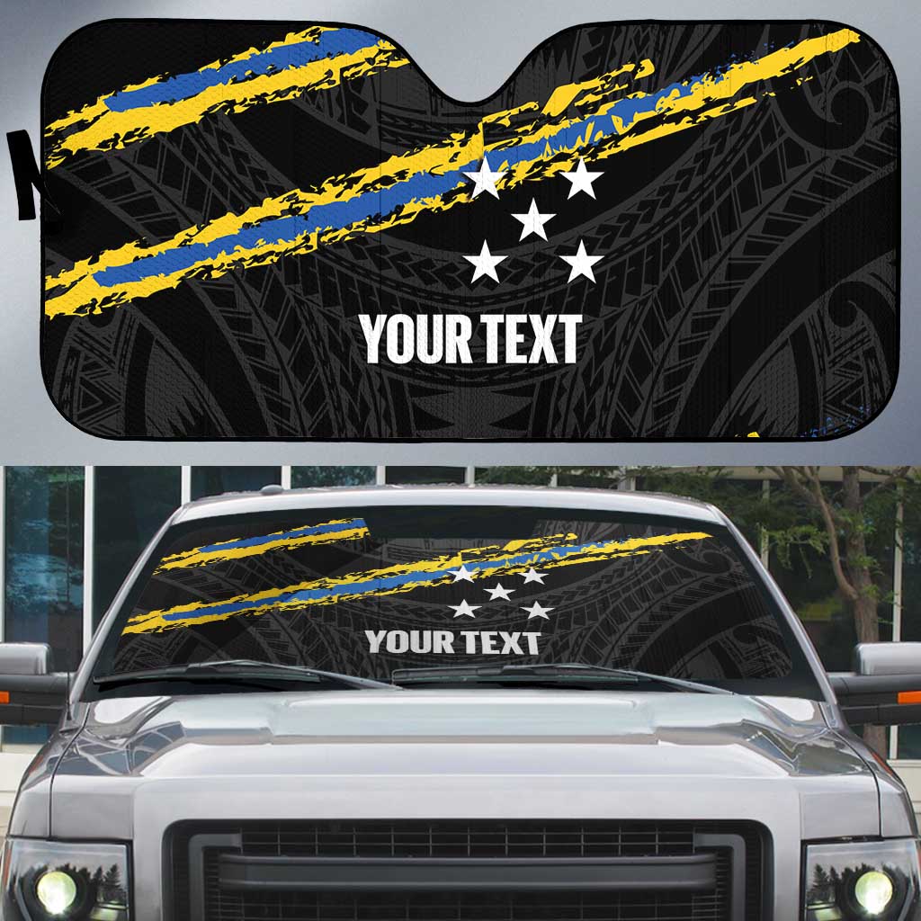 Kings Solomon Islands Football Custom Auto Sun Shade Come On Solomons Polynesian Grunge Style LT14 Black - Polynesian Pride