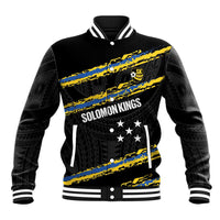 Kings Solomon Islands Football Custom Baseball Jacket Come On Solomons Polynesian Grunge Style LT14 Unisex Black - Polynesian Pride