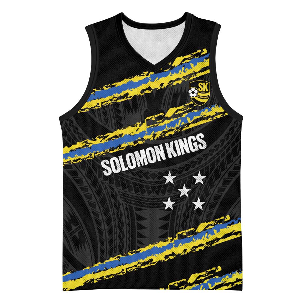 Kings Solomon Islands Football Custom Basketball Jersey Come On Solomons Polynesian Grunge Style LT14 Unisex Black - Polynesian Pride