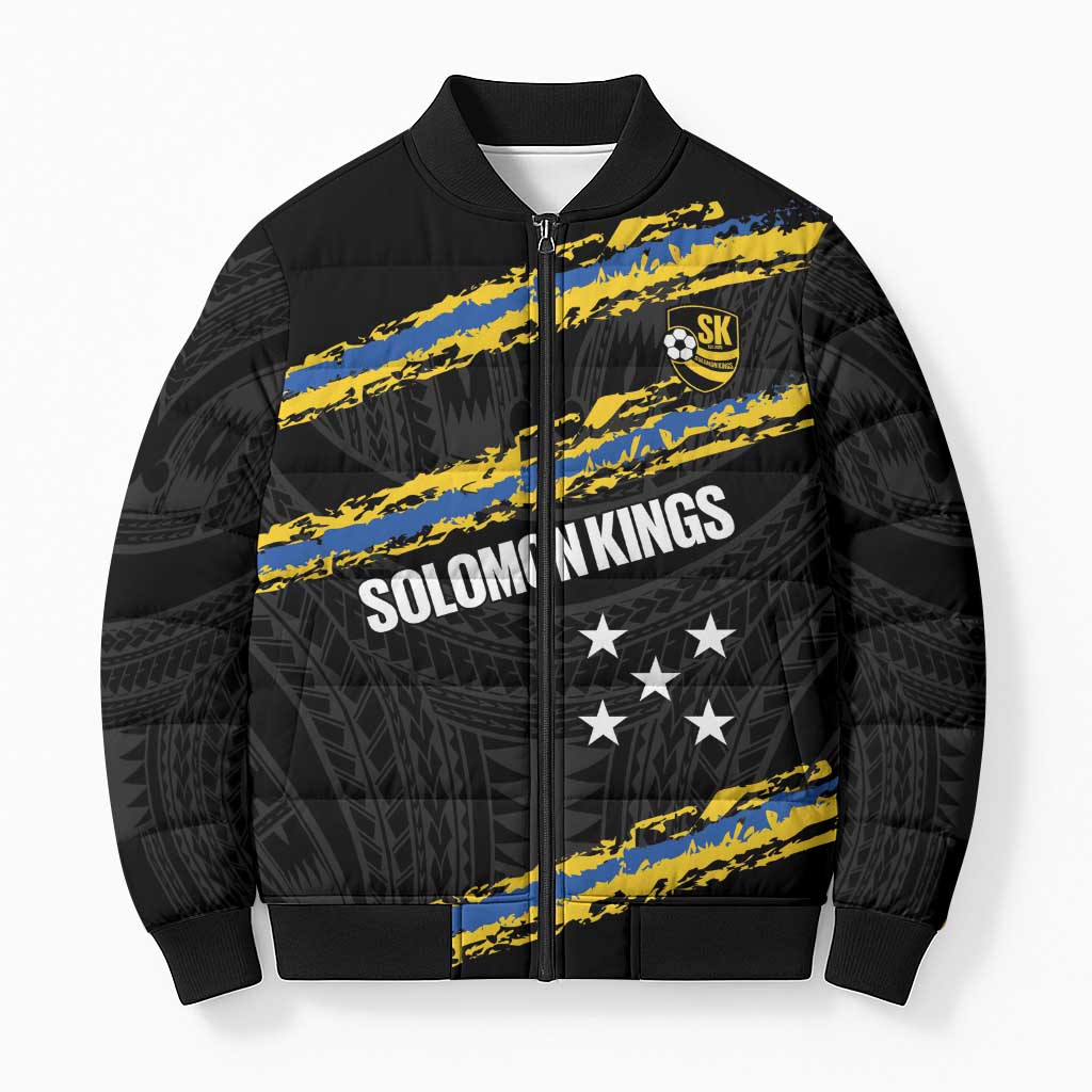 Kings Solomon Islands Football Custom Bomber Puffer Jacket Come On Solomons Polynesian Grunge Style LT14 Unisex Black - Polynesian Pride