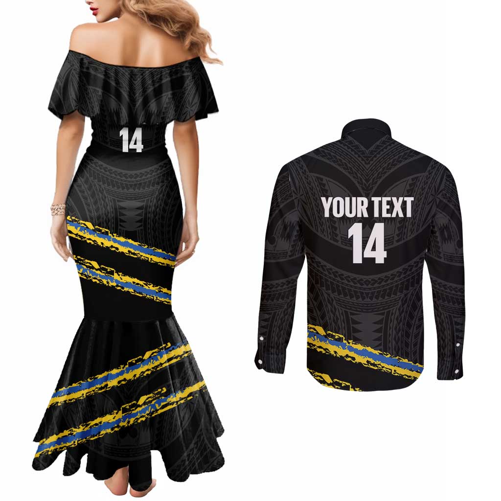 Kings Solomon Islands Football Custom Couples Matching Mermaid Dress and Long Sleeve Button Shirt Come On Solomons Polynesian Grunge Style