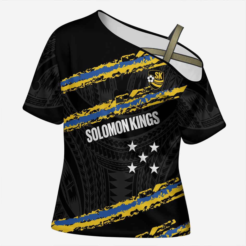 Kings Solomon Islands Football Custom Cross Shoulder Shirt Come On Solomons Polynesian Grunge Style LT14 Female Black - Polynesian Pride