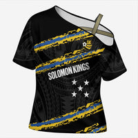 Kings Solomon Islands Football Custom Cross Shoulder Shirt Come On Solomons Polynesian Grunge Style LT14 Female Black - Polynesian Pride