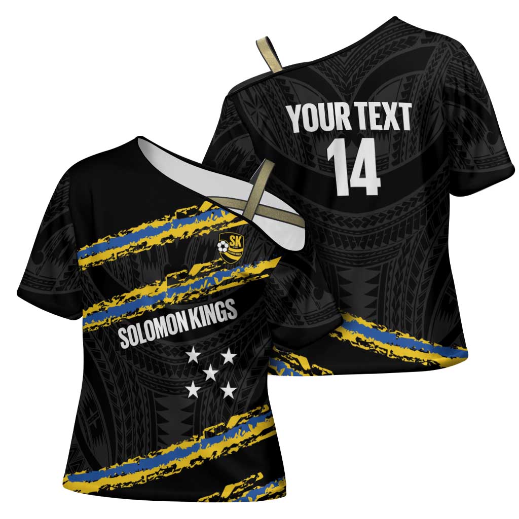 Kings Solomon Islands Football Custom Cross Shoulder Shirt Come On Solomons Polynesian Grunge Style LT14 - Polynesian Pride