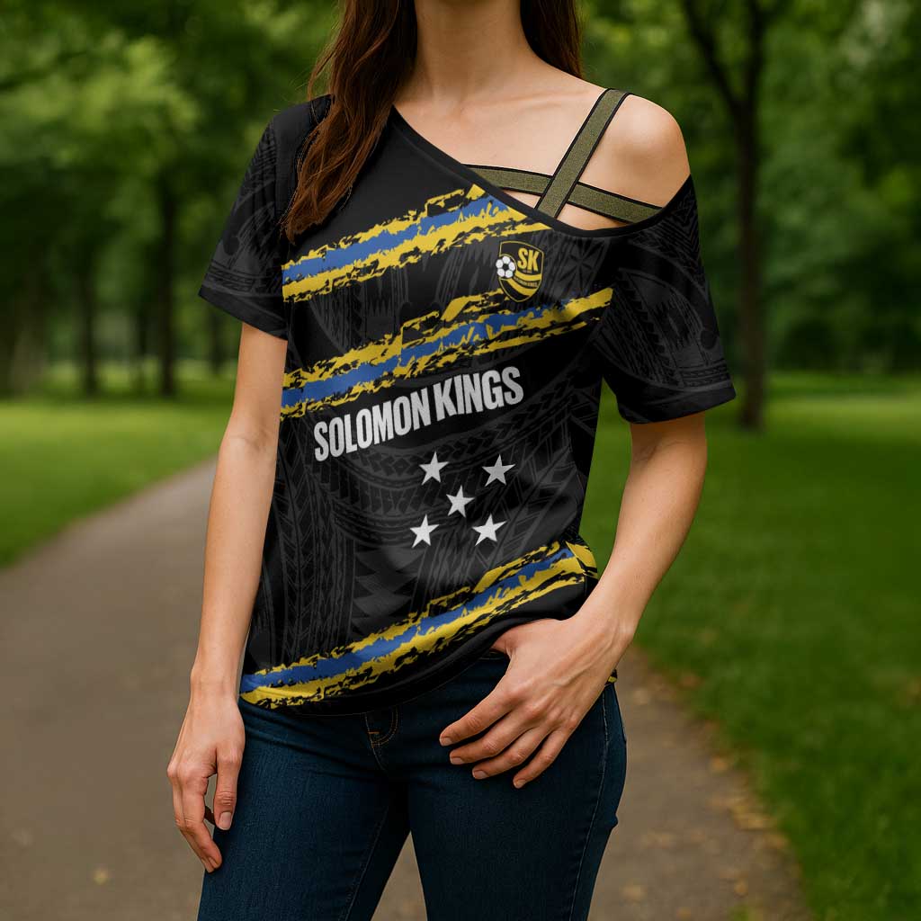 Kings Solomon Islands Football Custom Cross Shoulder Shirt Come On Solomons Polynesian Grunge Style LT14 - Polynesian Pride