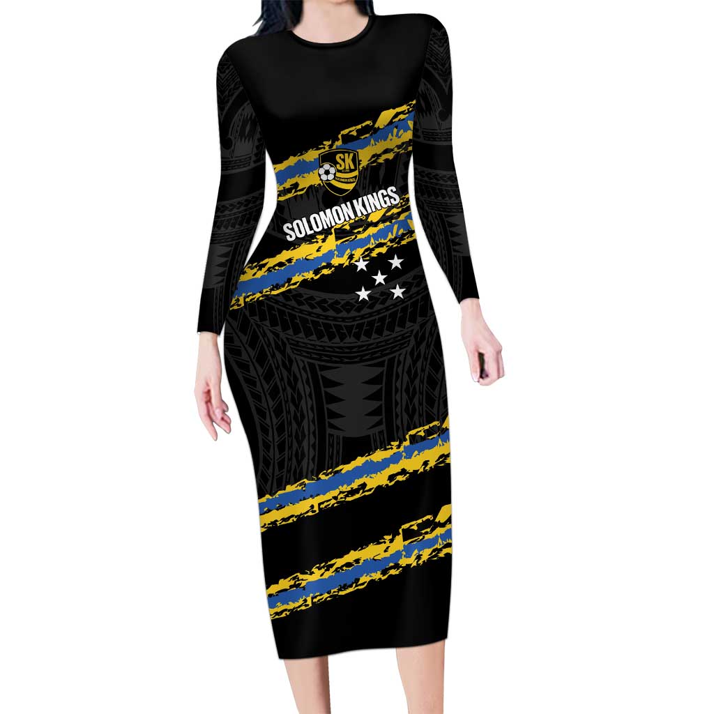 Kings Solomon Islands Football Custom Family Matching Long Sleeve Bodycon Dress and Hawaiian Shirt Come On Solomons Polynesian Grunge Style