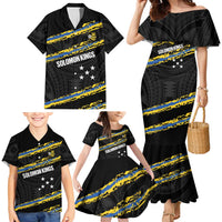 Kings Solomon Islands Football Custom Family Matching Mermaid Dress and Hawaiian Shirt Come On Solomons Polynesian Grunge Style