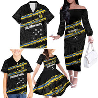 Kings Solomon Islands Football Custom Family Matching Off The Shoulder Long Sleeve Dress and Hawaiian Shirt Come On Solomons Polynesian Grunge Style