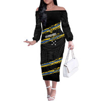 Kings Solomon Islands Football Custom Family Matching Off The Shoulder Long Sleeve Dress and Hawaiian Shirt Come On Solomons Polynesian Grunge Style