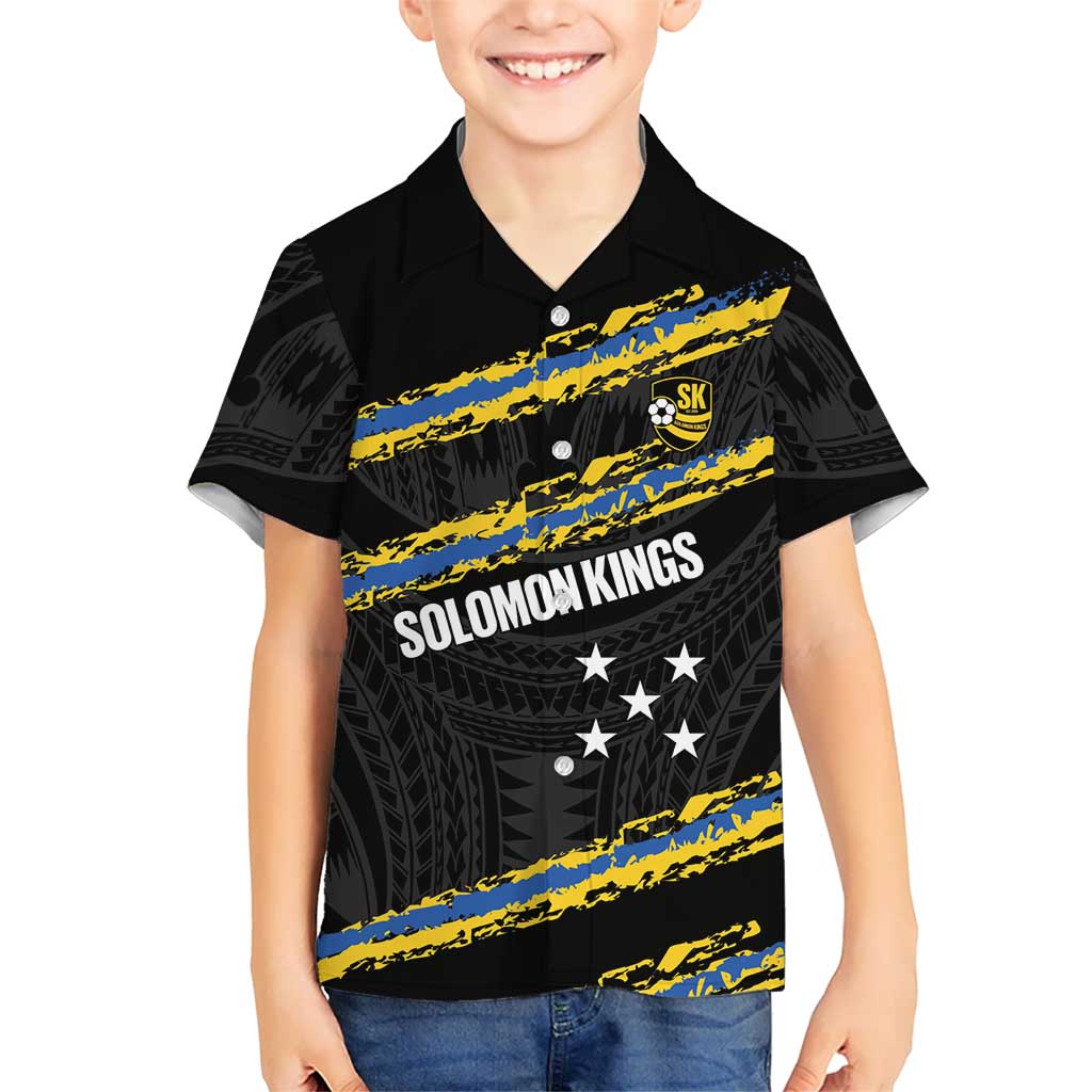 Kings Solomon Islands Football Custom Family Matching Off Shoulder Short Dress and Hawaiian Shirt Come On Solomons Polynesian Grunge Style