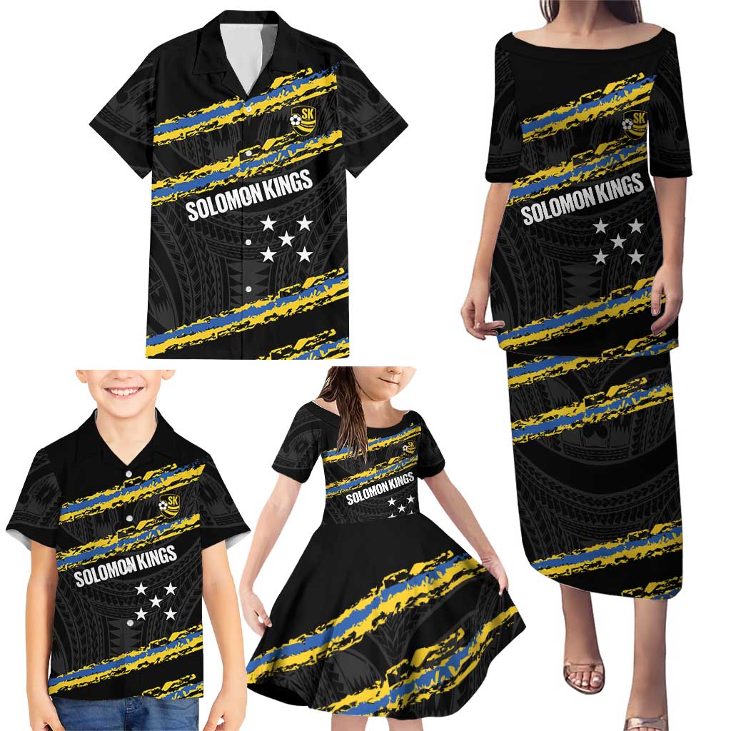 Kings Solomon Islands Football Custom Family Matching Puletasi and Hawaiian Shirt Come On Solomons Polynesian Grunge Style LT14 - Polynesian Pride