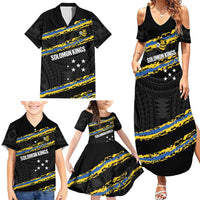 Kings Solomon Islands Football Custom Family Matching Summer Maxi Dress and Hawaiian Shirt Come On Solomons Polynesian Grunge Style