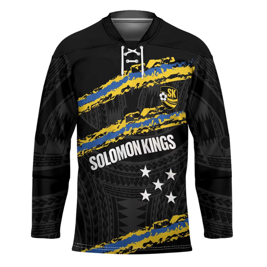 Kings Solomon Islands Football Custom Hockey Jersey Come On Solomons Polynesian Grunge Style LT14 Unisex Black - Polynesian Pride