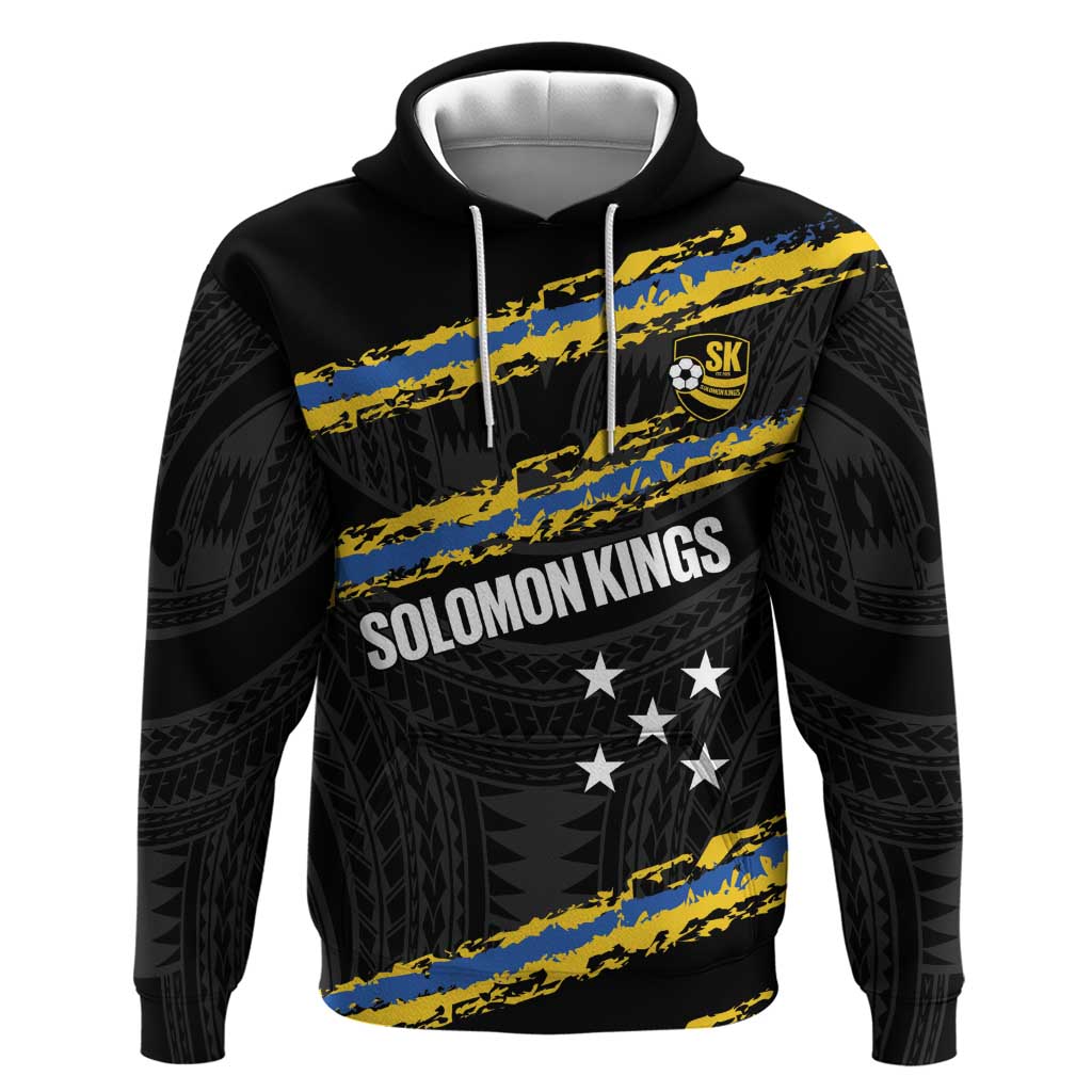 Kings Solomon Islands Football Custom Hoodie Come On Solomons Polynesian Grunge Style LT14 Pullover Hoodie Black - Polynesian Pride