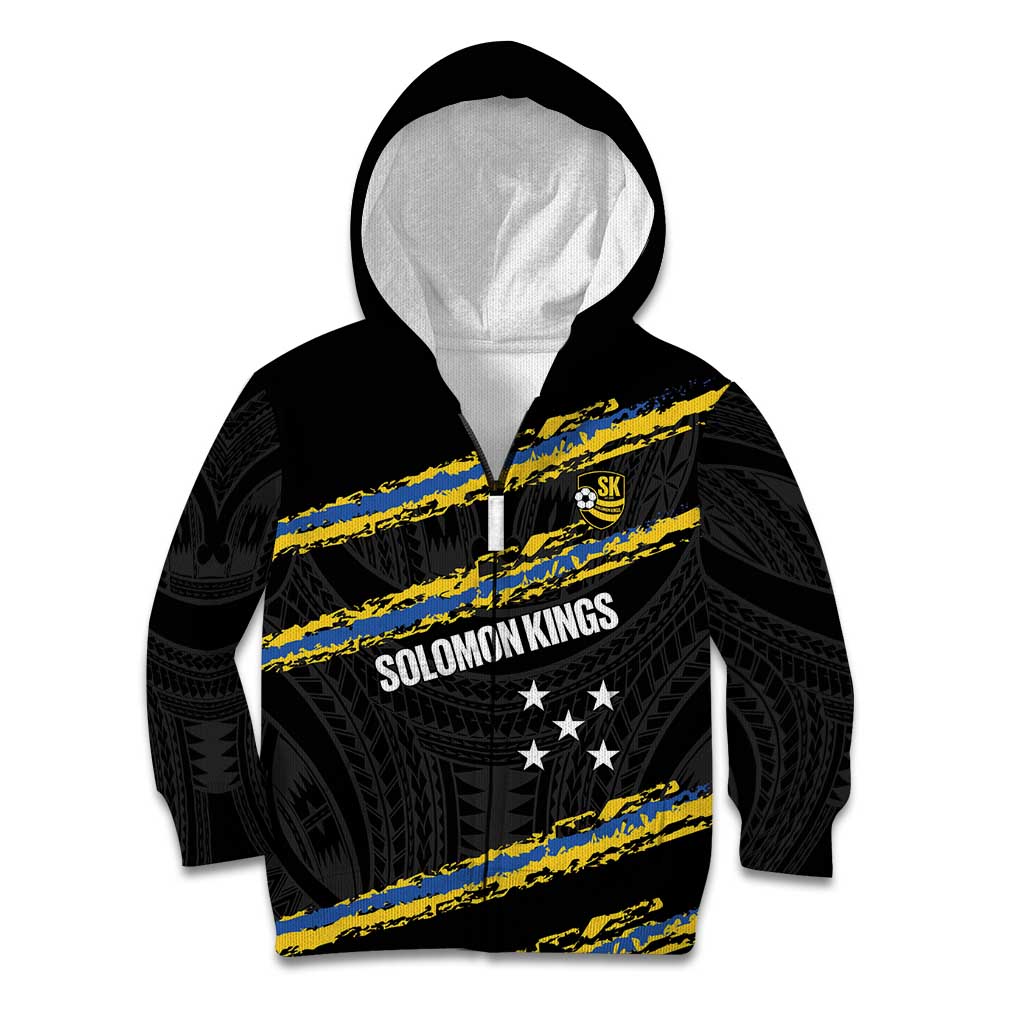 Kings Solomon Islands Football Custom Kid Hoodie Come On Solomons Polynesian Grunge Style LT14 Zip Hoodie Black - Polynesian Pride