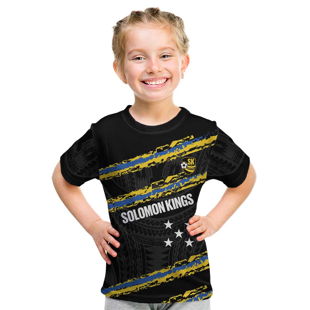 Kings Solomon Islands Football Custom Kid T Shirt Come On Solomons Polynesian Grunge Style LT14 Black - Polynesian Pride