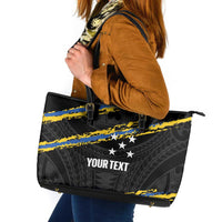 Kings Solomon Islands Football Custom Leather Tote Bag Come On Solomons Polynesian Grunge Style LT14 Black - Polynesian Pride