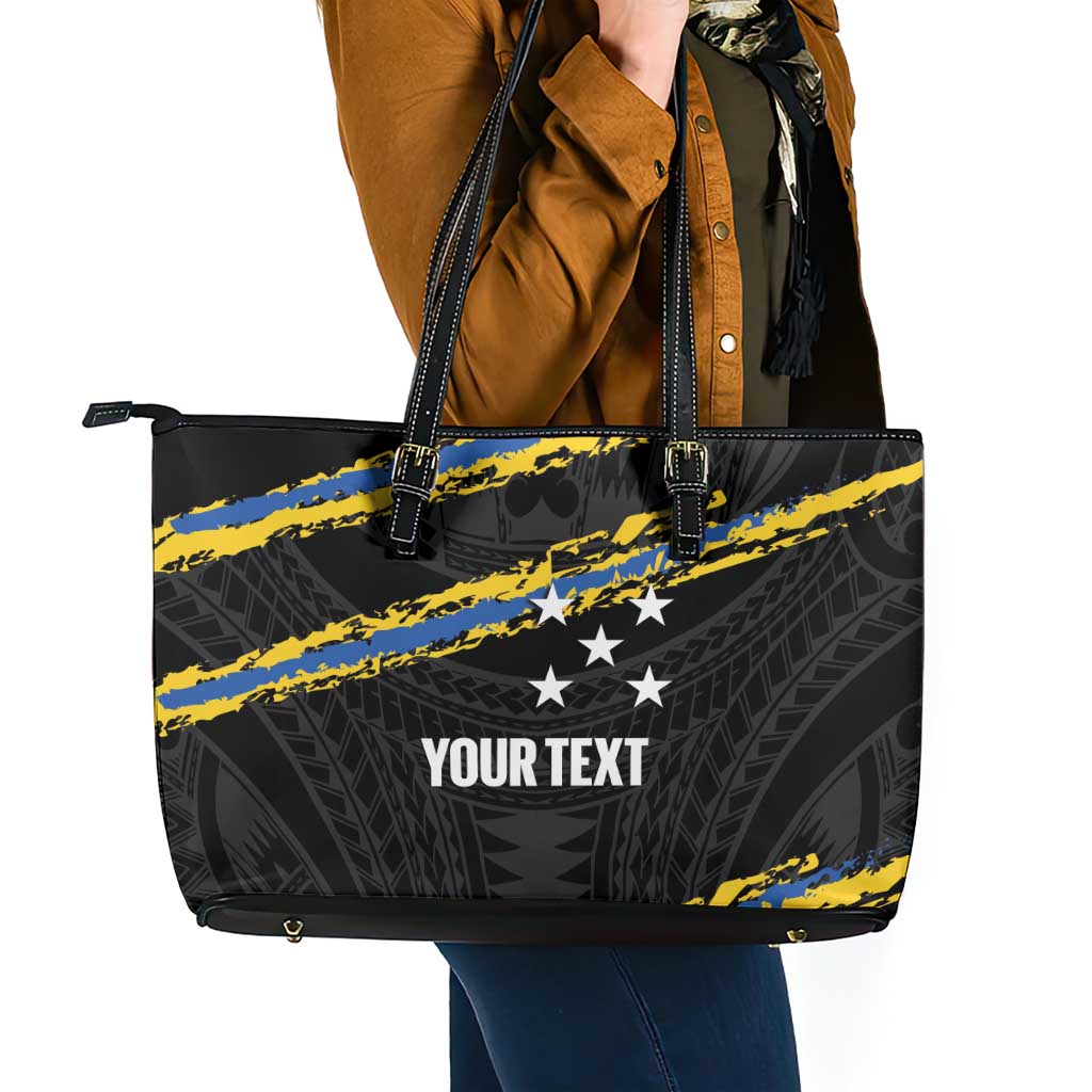 Kings Solomon Islands Football Custom Leather Tote Bag Come On Solomons Polynesian Grunge Style LT14 - Polynesian Pride