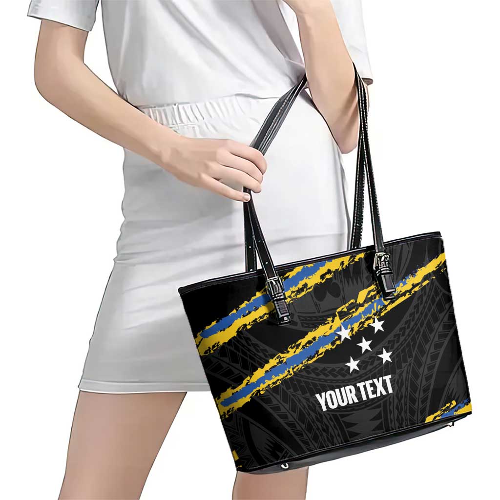 Kings Solomon Islands Football Custom Leather Tote Bag Come On Solomons Polynesian Grunge Style LT14 - Polynesian Pride