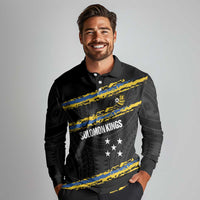 Kings Solomon Islands Football Custom Long Sleeve Polo Shirt Come On Solomons Polynesian Grunge Style LT14 - Polynesian Pride