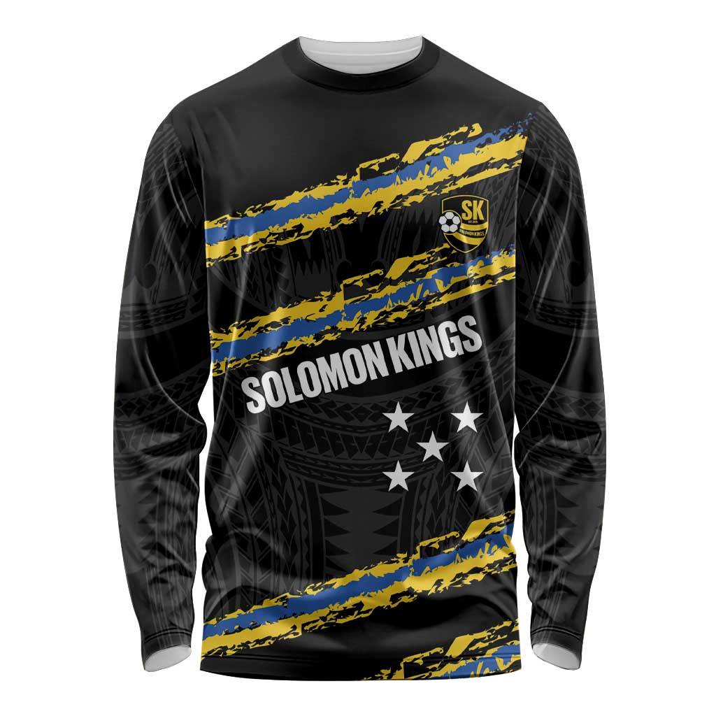 Kings Solomon Islands Football Custom Long Sleeve Shirt Come On Solomons Polynesian Grunge Style LT14 Unisex Black - Polynesian Pride
