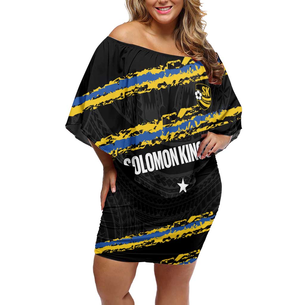 Kings Solomon Islands Football Custom Off Shoulder Short Dress Come On Solomons Polynesian Grunge Style LT14 Women Black - Polynesian Pride