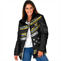 Kings Solomon Islands Football Custom Padded Jacket Come On Solomons Polynesian Grunge Style LT14 Women Black - Polynesian Pride