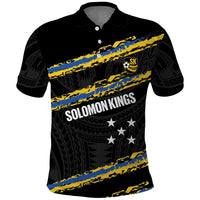 Kings Solomon Islands Football Custom Polo Shirt Come On Solomons Polynesian Grunge Style LT14 Black - Polynesian Pride