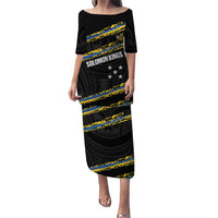 Kings Solomon Islands Football Custom Puletasi Come On Solomons Polynesian Grunge Style LT14 Long Dress Black - Polynesian Pride