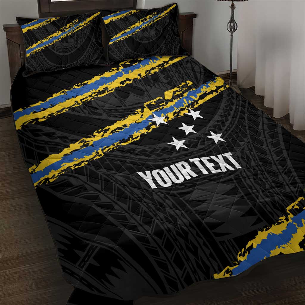 Kings Solomon Islands Football Custom Quilt Bed Set Come On Solomons Polynesian Grunge Style LT14 Black - Polynesian Pride