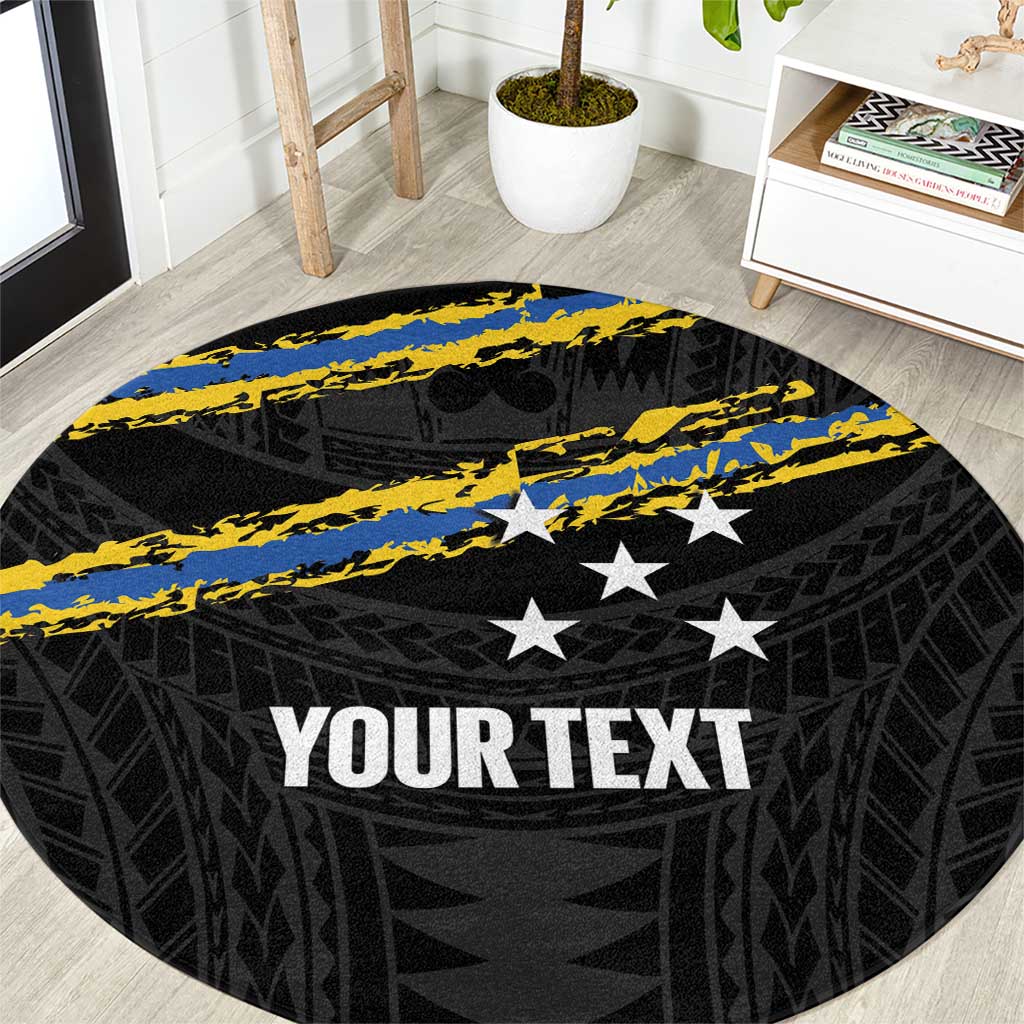Kings Solomon Islands Football Custom Round Carpet Come On Solomons Polynesian Grunge Style LT14 Black - Polynesian Pride