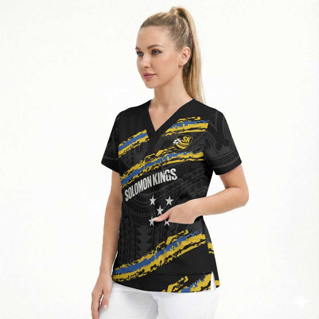Kings Solomon Islands Football Custom Scrub Top Come On Solomons Polynesian Grunge Style LT14 - Polynesian Pride